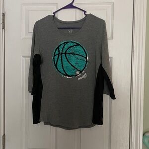 Justice Gray and Black Short Sleeve Tee with Teal Basketball Design